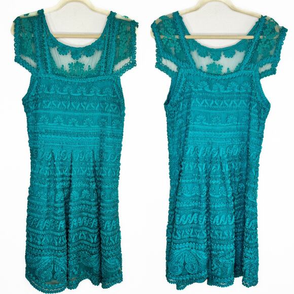 NWT Anthropologie Yoana Baraschi New Light Embroidered Teal Turquoise Dress 14 - Picture 3 of 16